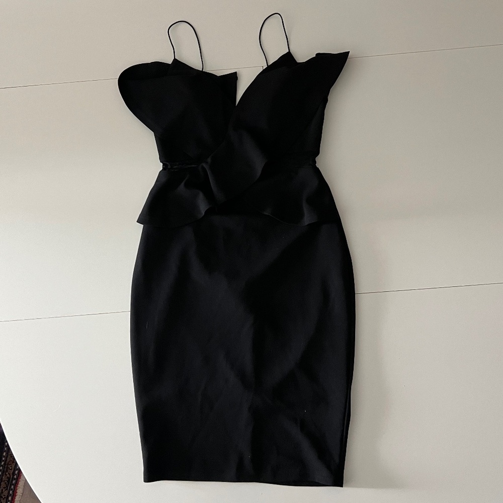 Black Spaghetti Strap Party Dress with Mesh Cutout